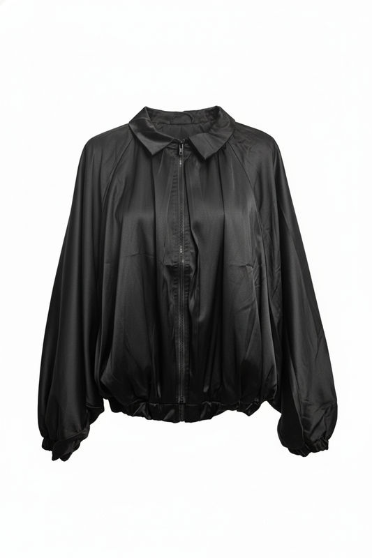 Collar Zip Up Bubble Satin Top