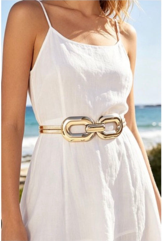 Double Link Buckle Elastic Waist Belt
